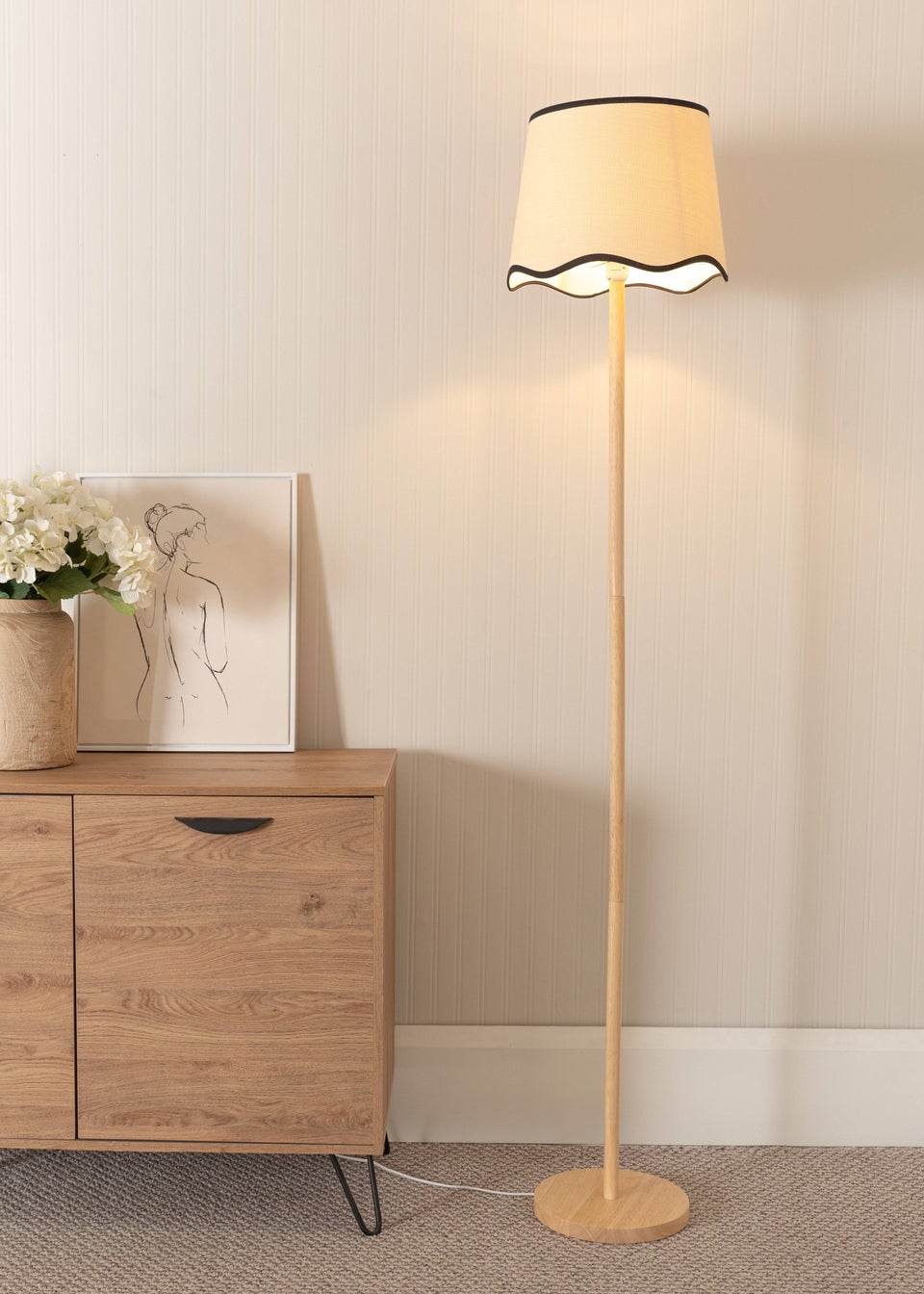 ValueLights Heather Painted Natural Floor Lamp with Large Tapered Trim Shade
