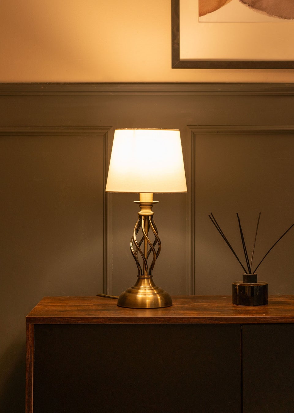 ValueLights Memphis Pair of Brushed Gold Table Lamp & Candle