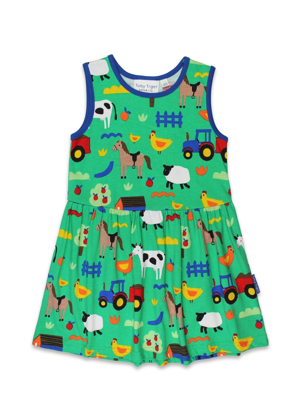Toby Tiger Organic Green Farm Print Summer Dress (12 months - 8 years)