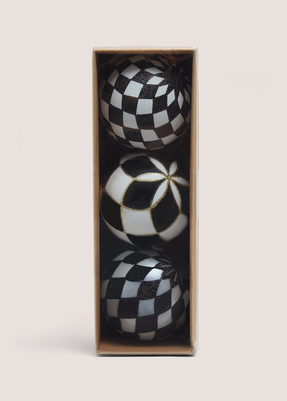 3 Pack Mono Check Baubles