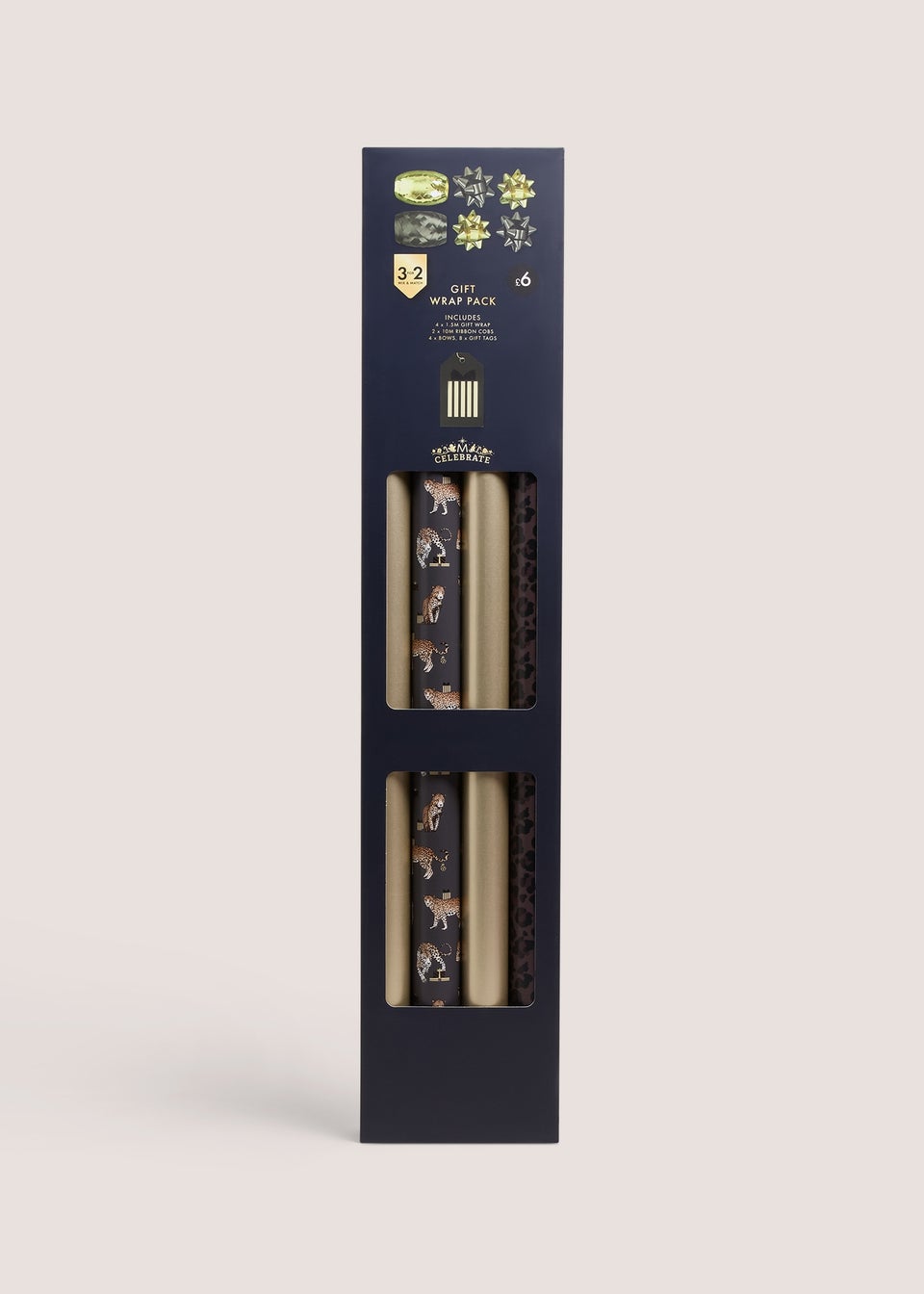 4 Pack Gold Leopard Gift Wrapping Set