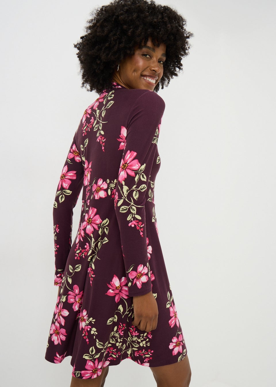 Burgundy Large Floral Mini Dress