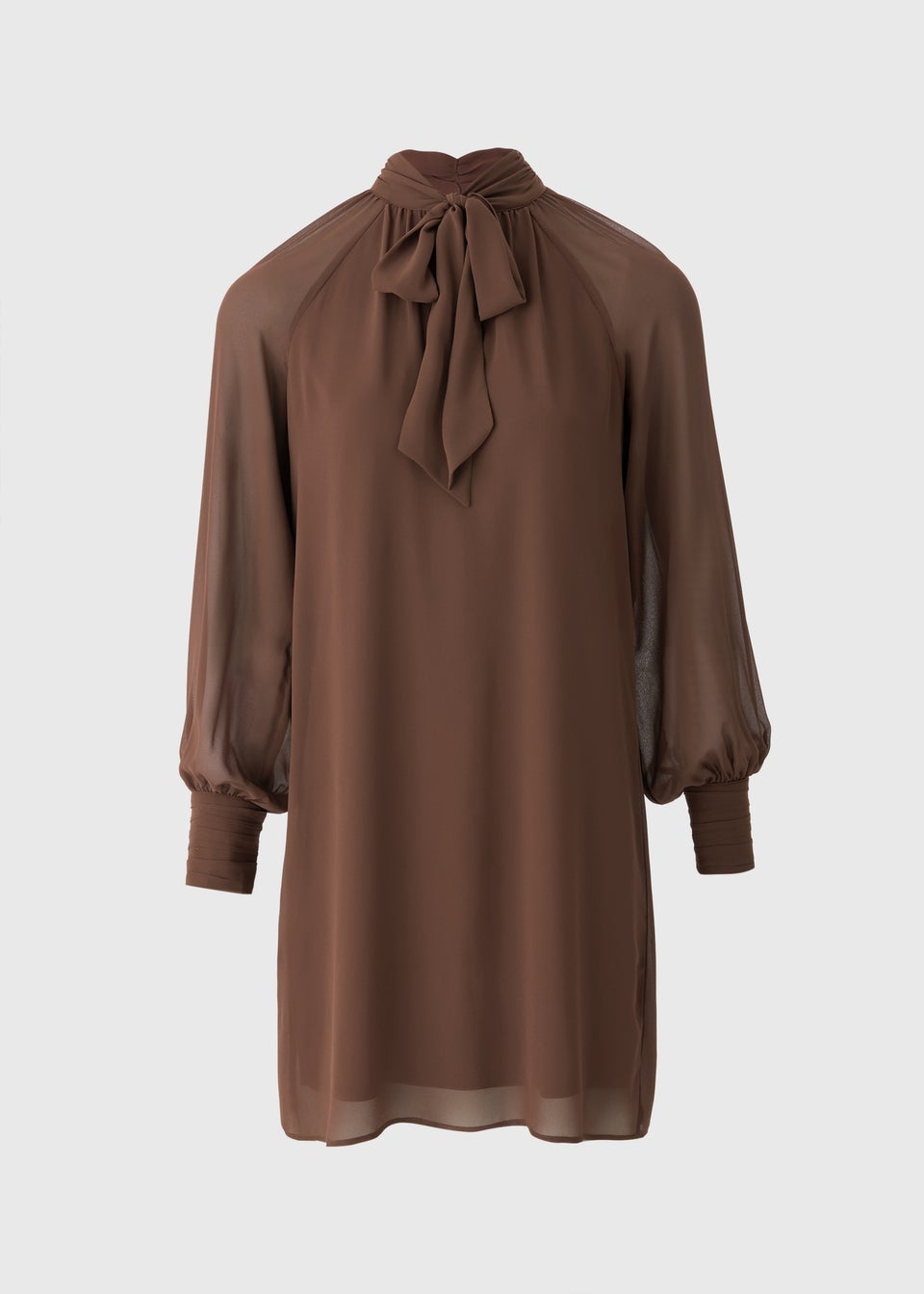 Brown Tie Neck Mini Dress