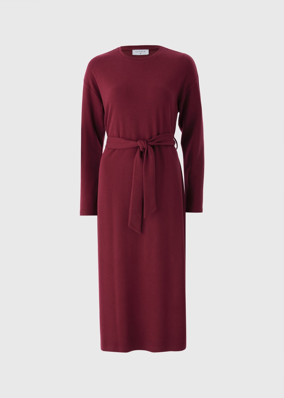 Burgundy Cosy Rib Belted Midi Dress