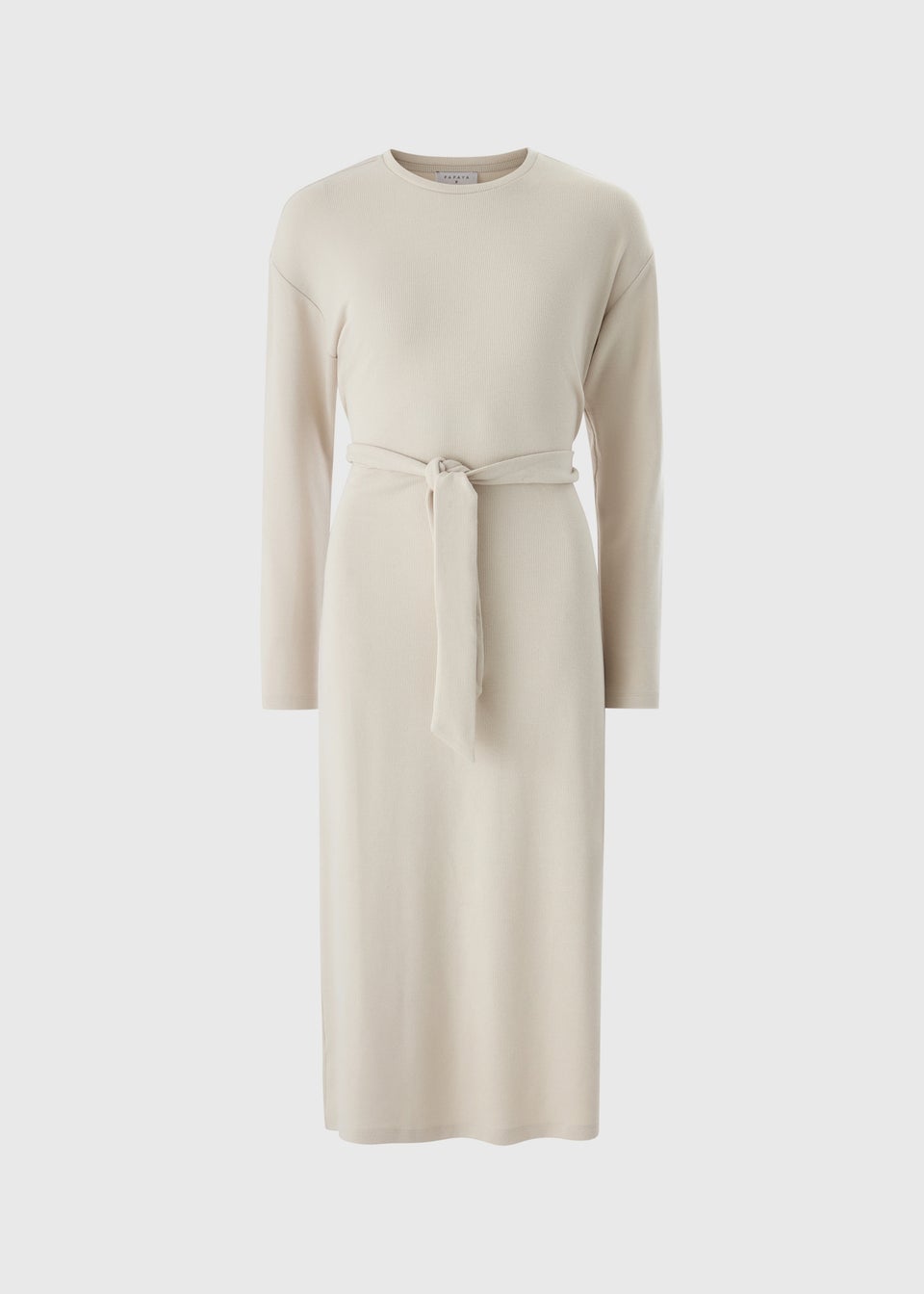 Cream Belted Cosy Midi Dress