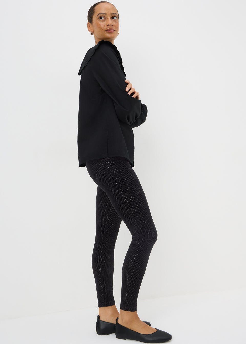 Black Stripe Velvet Lurex Leggings