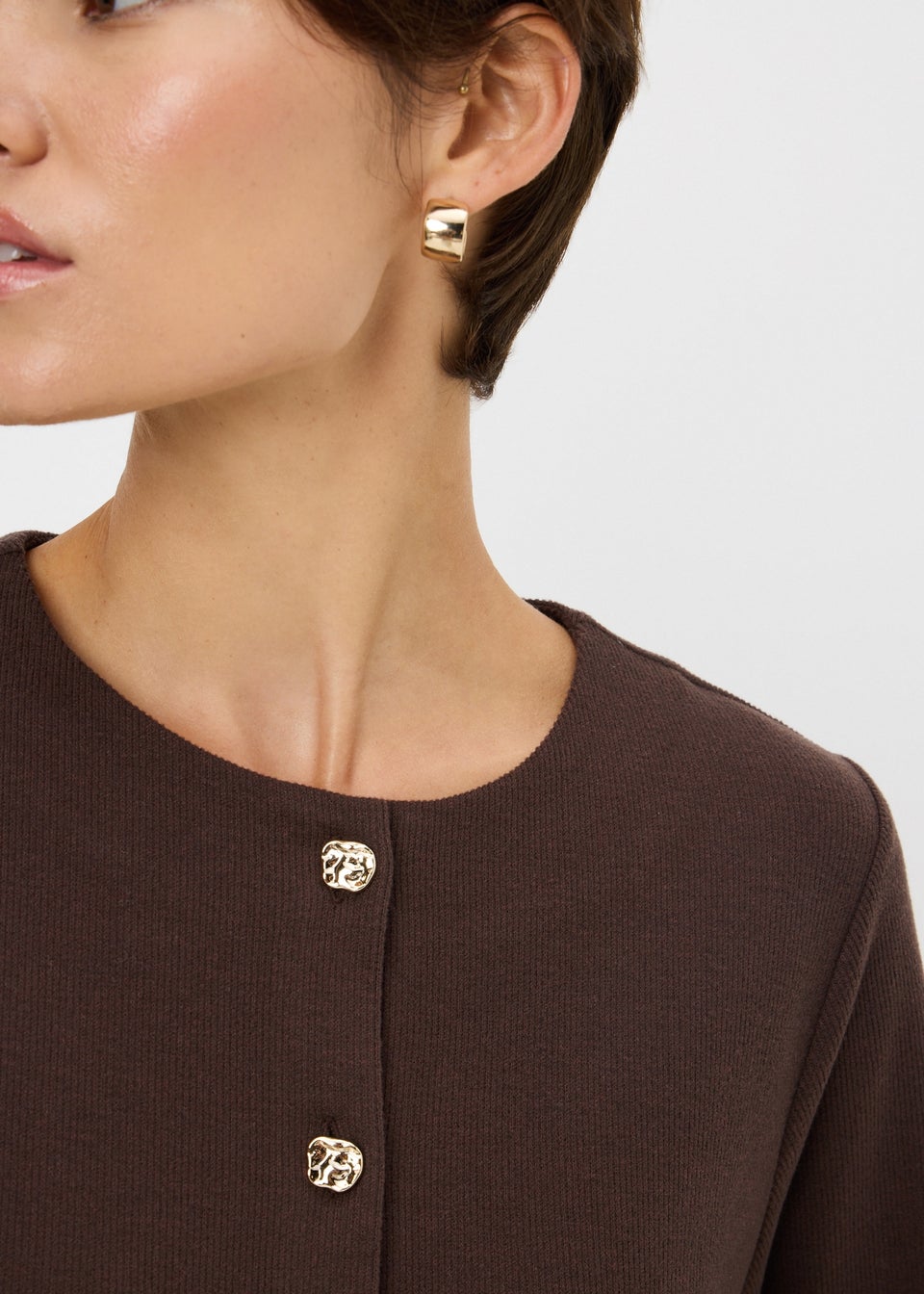 Chocolate Brown Long Sleeve Button-Thru Cardigan