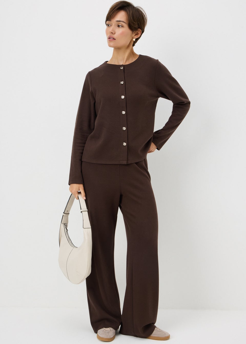 Chocolate Brown Long Sleeve Button-Thru Cardigan