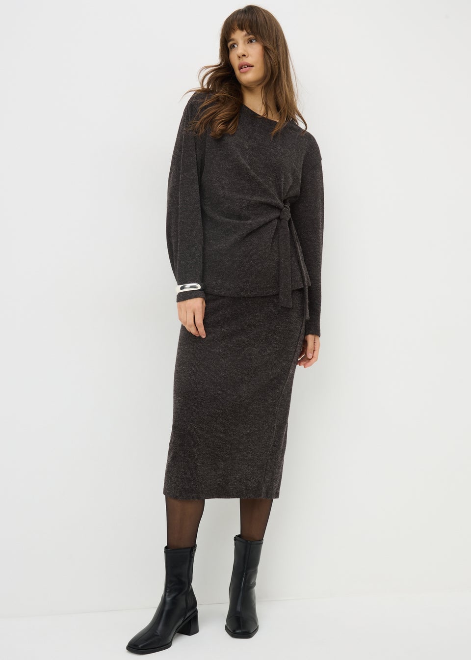 Grey Knot Front Long Sleeved Top