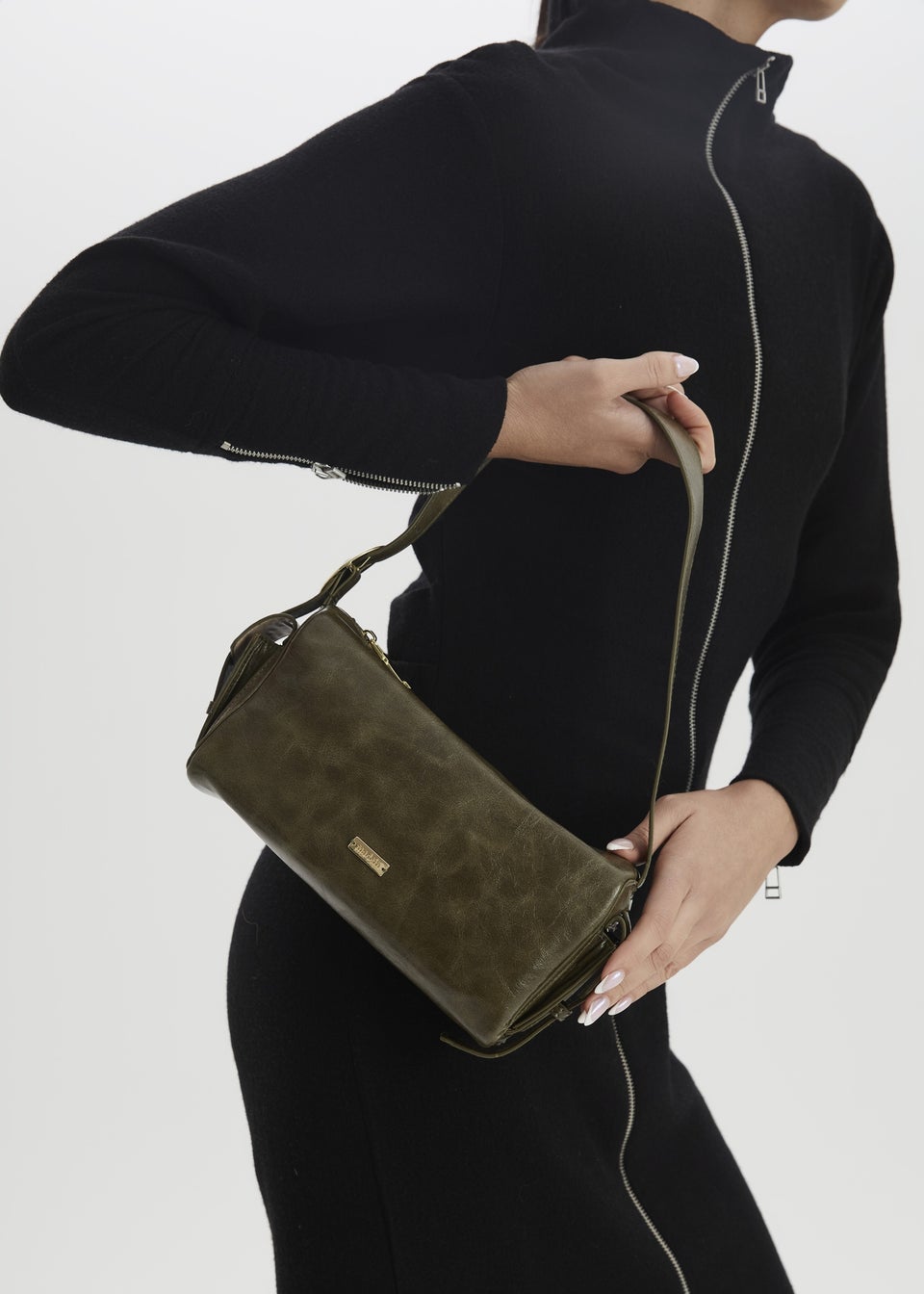 Madein Olive Nora Pressed PU Box Shoulder Bag