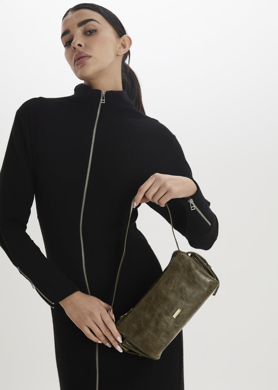 Madein Olive Nora Pressed PU Box Shoulder Bag