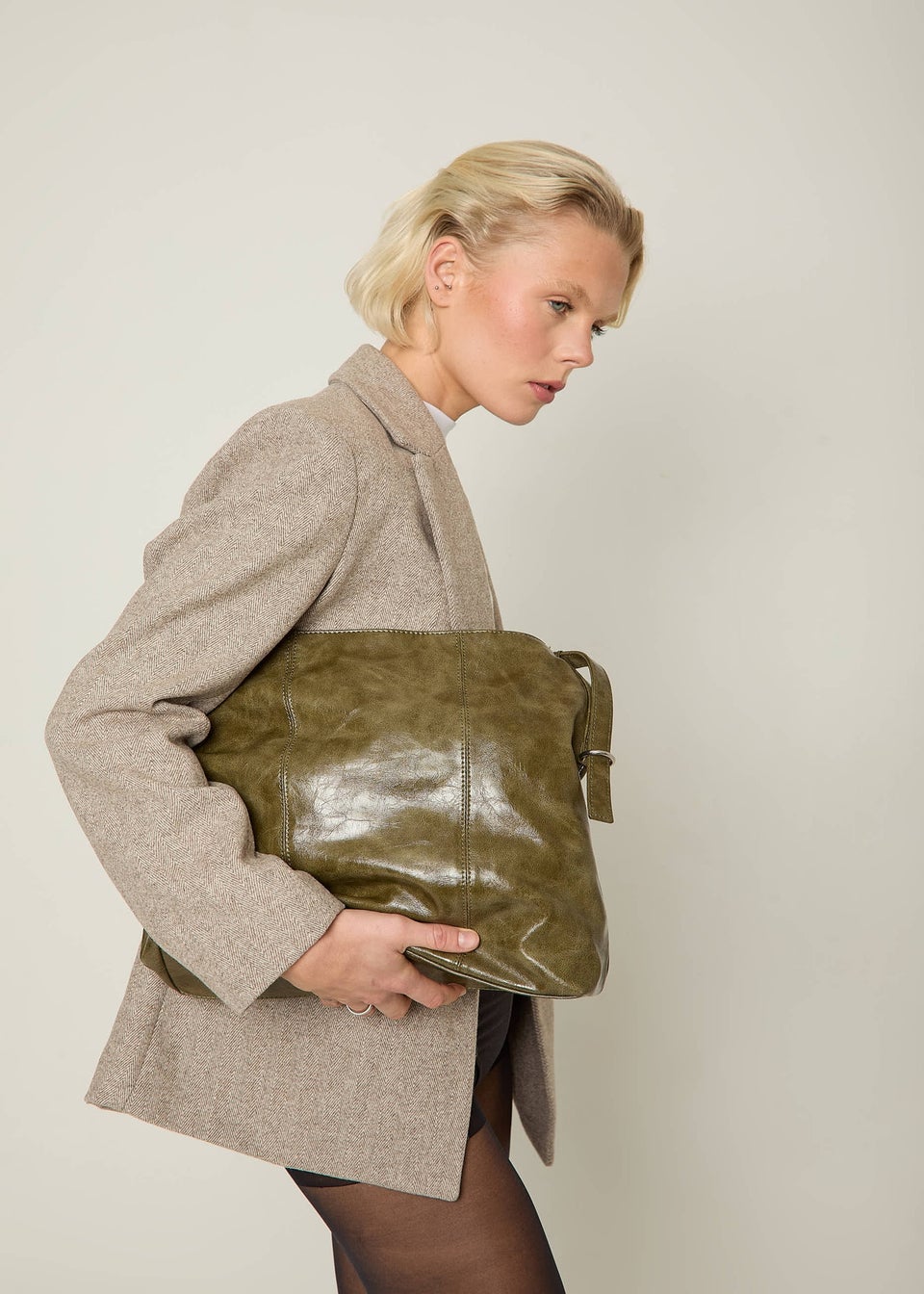 Madein Olive Pia Oversized Pressed Tote Bag