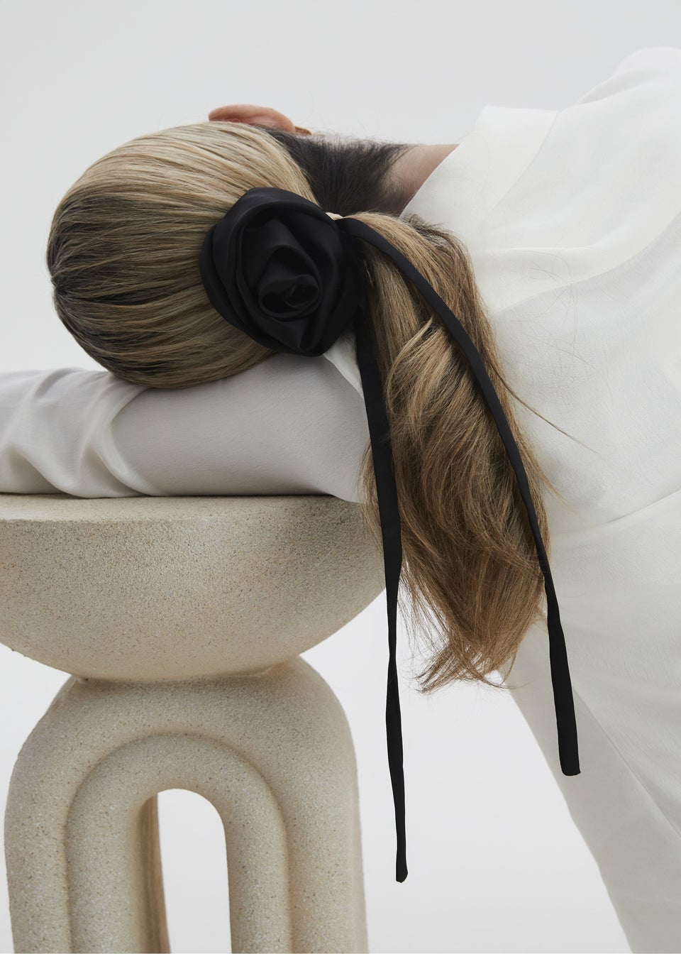 Madein Black Mina Rose Tie Scrunchie