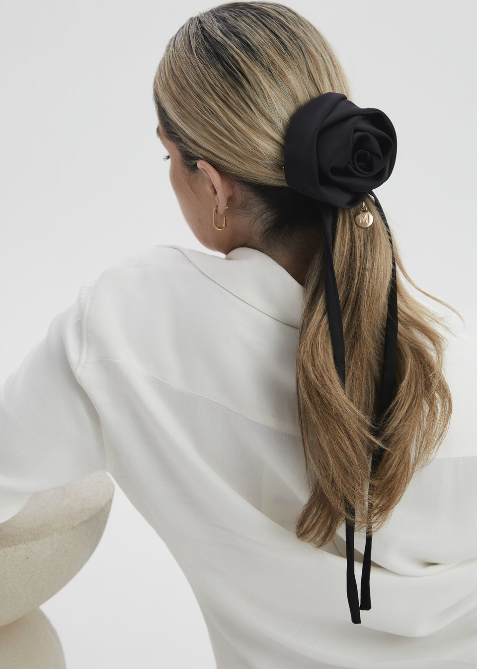Madein Black Mina Rose Tie Scrunchie