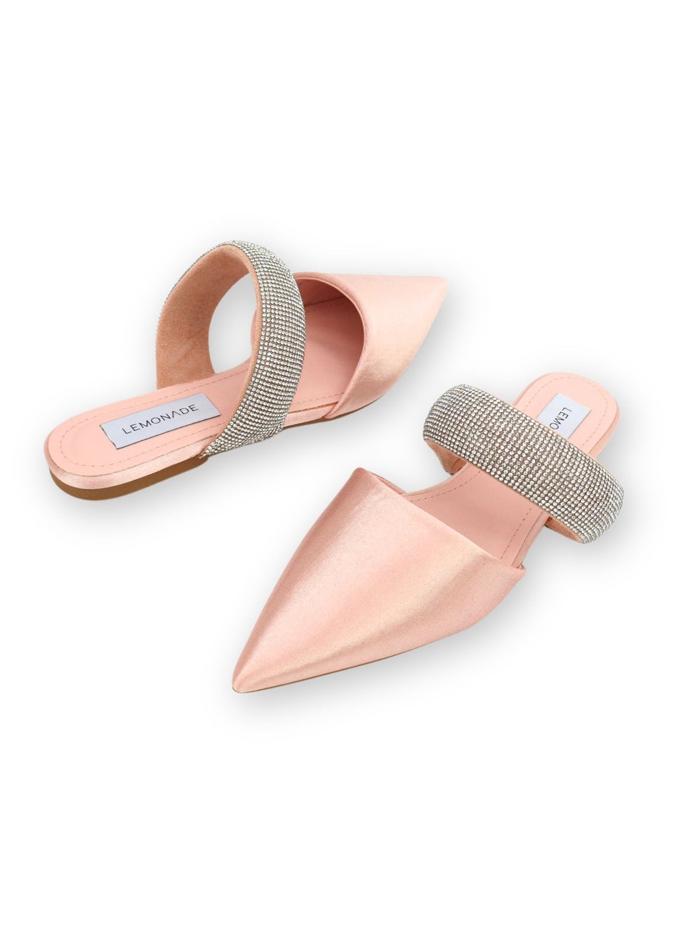 Love Lemonade Pink Crystal Strap Pointed Toe Sliders