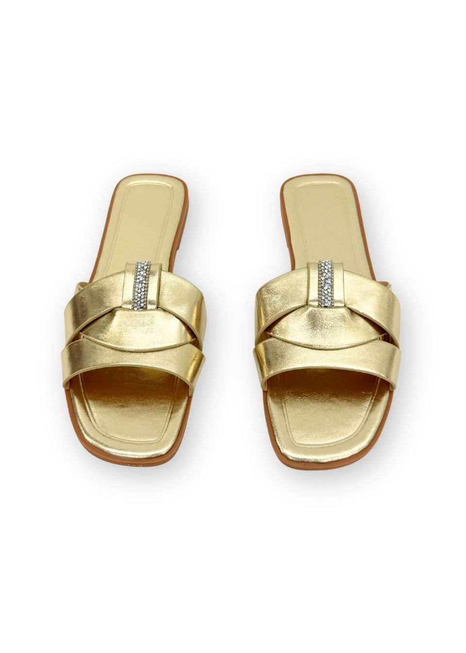 Love Lemonade Gold Sparkly Crystal Wrap Flat Sliders