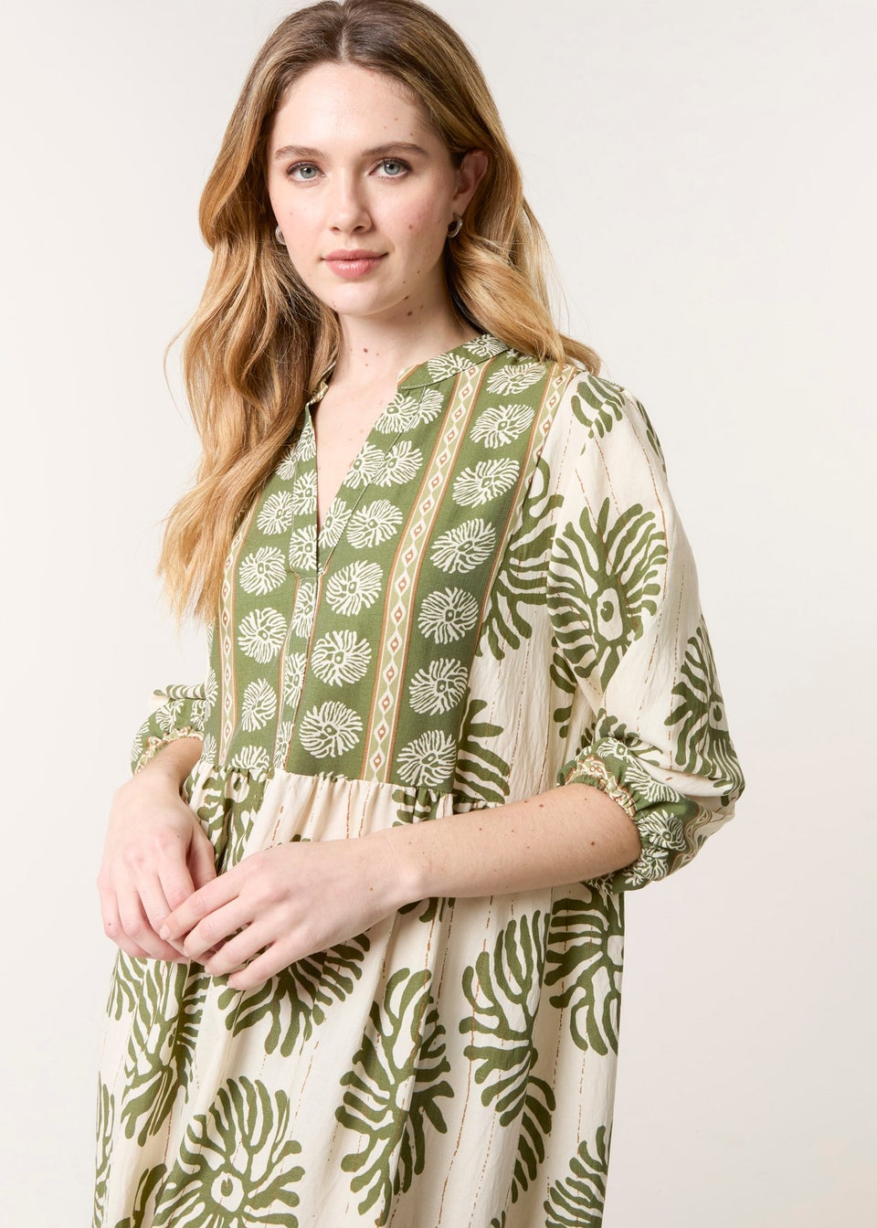Blue Vanilla Khaki Oversized Smock Dress