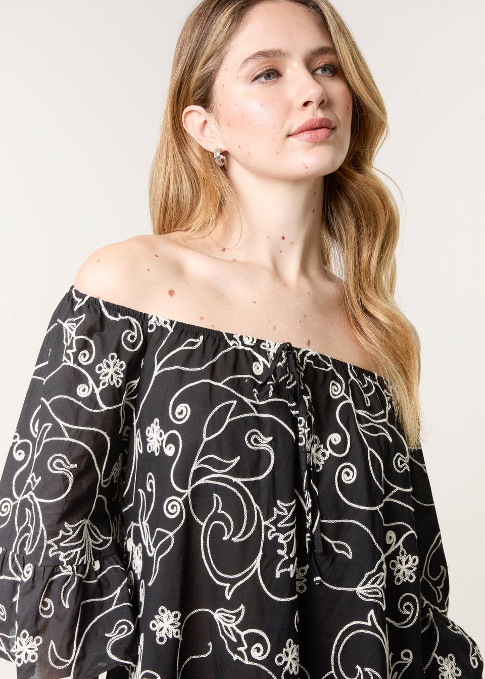 Blue Vanilla Black Embroidered Smock Dress