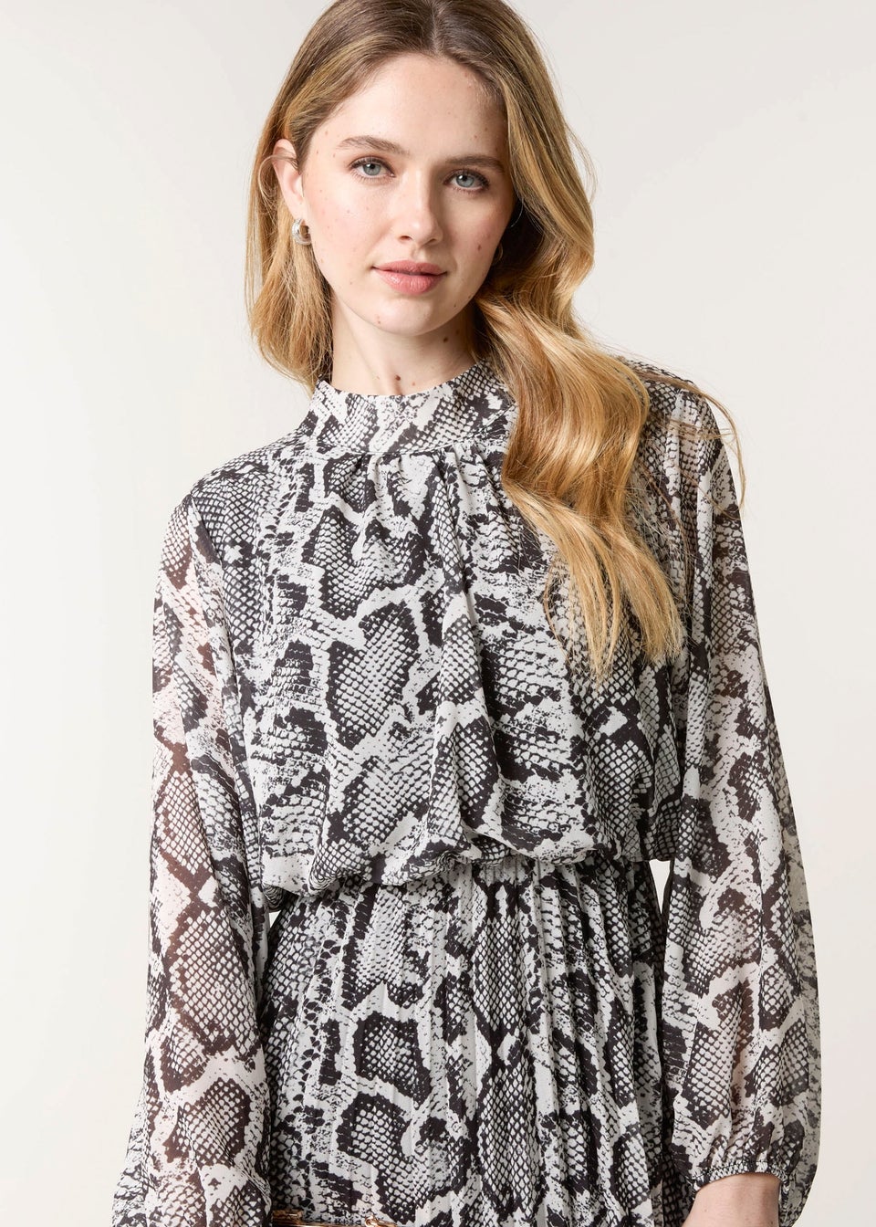 Blue Vanilla Black Snakeskin High Neck Pleat Dress