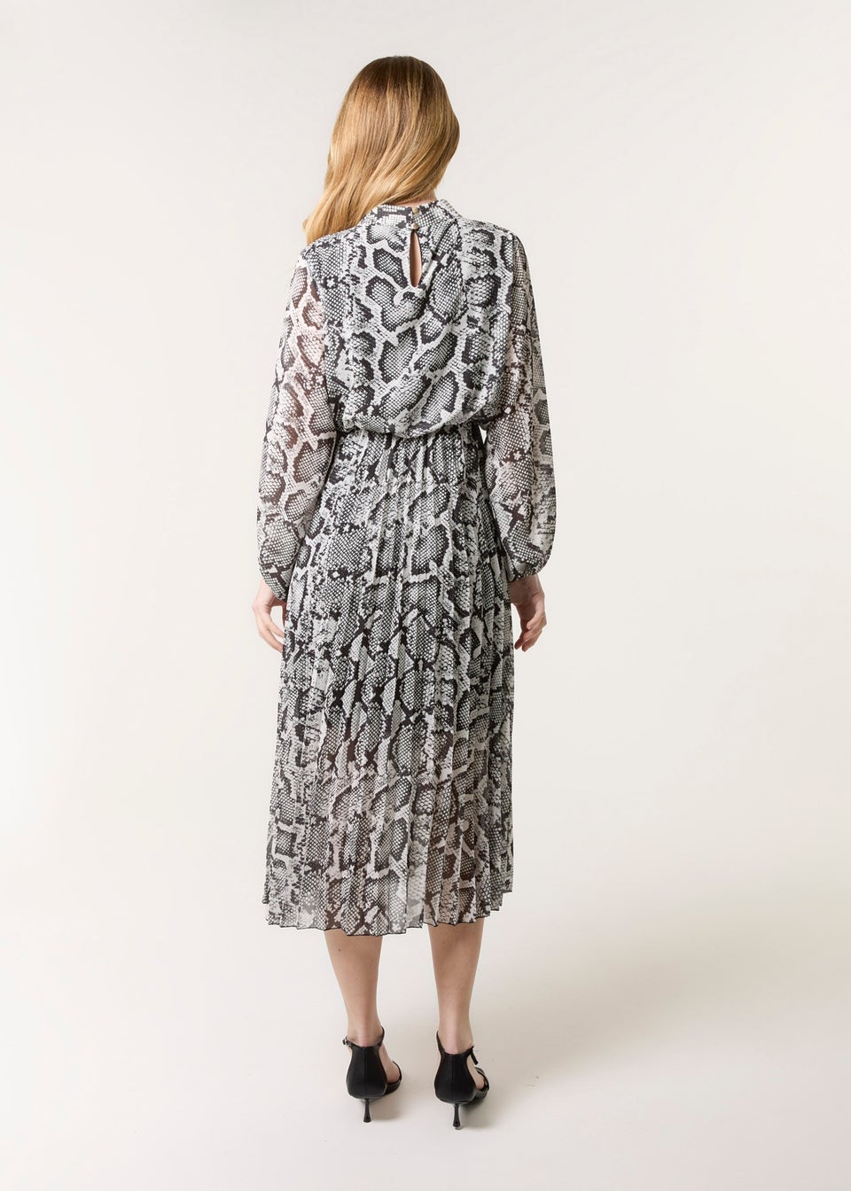 Blue Vanilla Black Snakeskin High Neck Pleat Dress