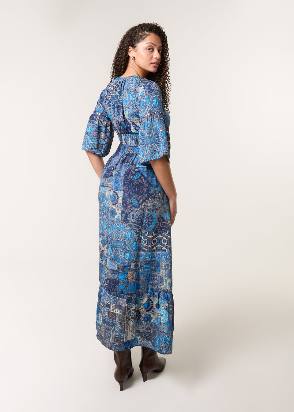 Blue Vanilla Blue Embellished Sleeve V Neck Maxi Dress