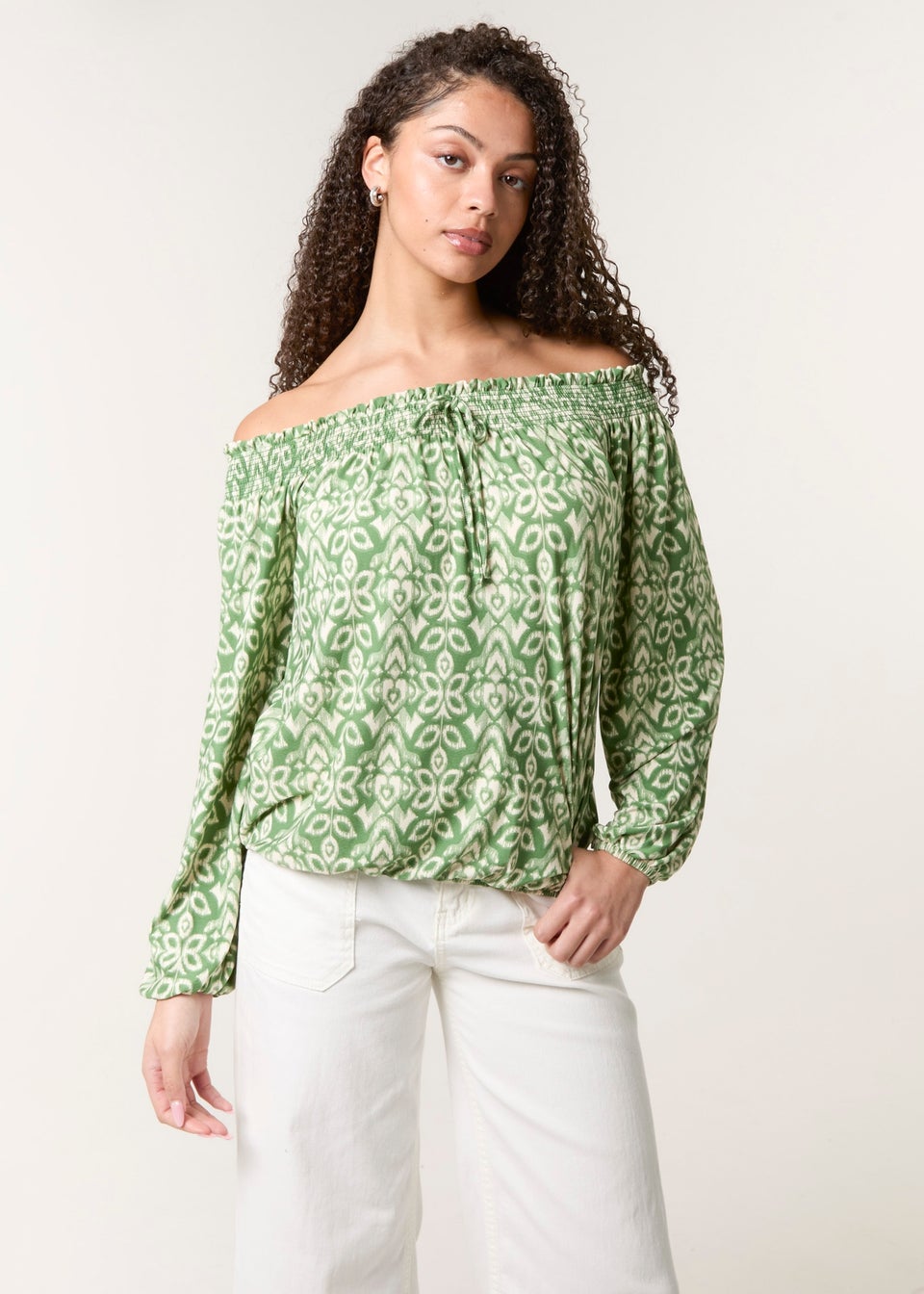 Blue Vanilla Khaki Bubble Hem Bardot Top
