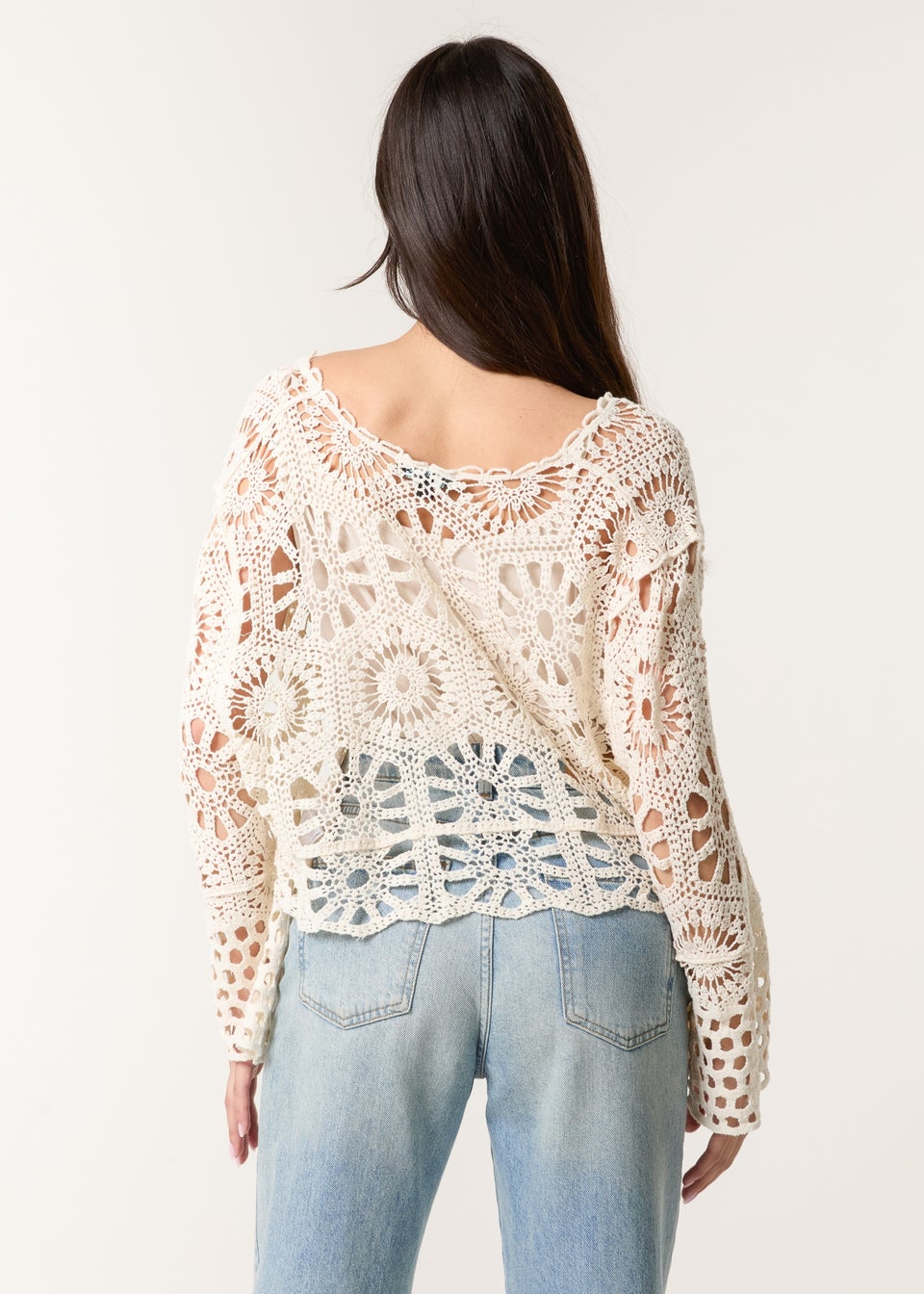 Blue Vanilla Stone Long Sleeved Crochet Cardigan