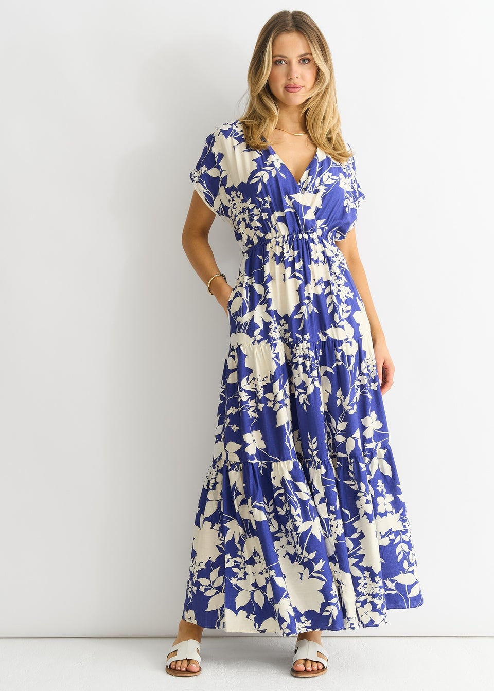 Gini London Blue Floral Elastic Waist Maxi Dress