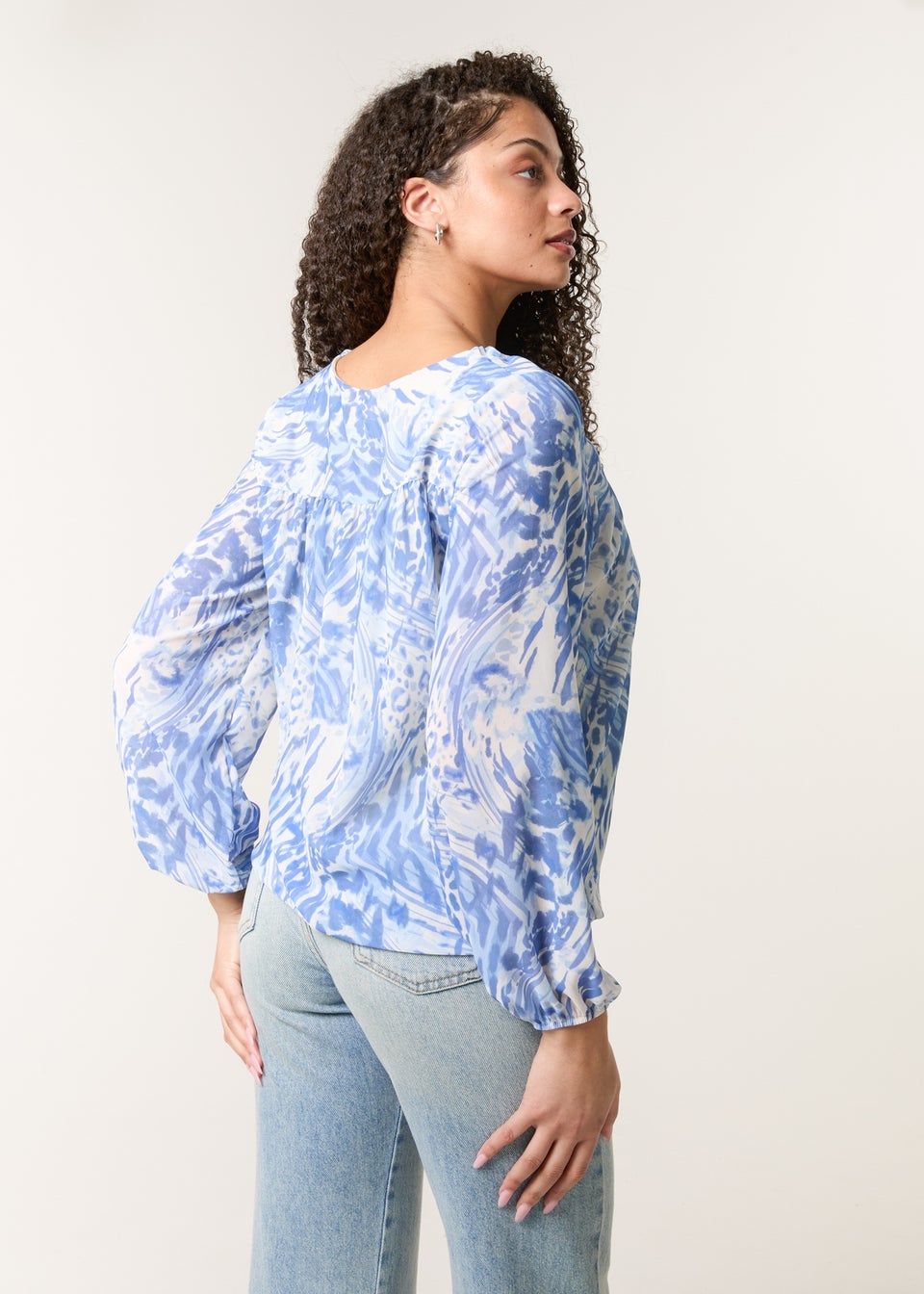 Blue Vanilla Blue V Neck Gathered Bubble Hem Top