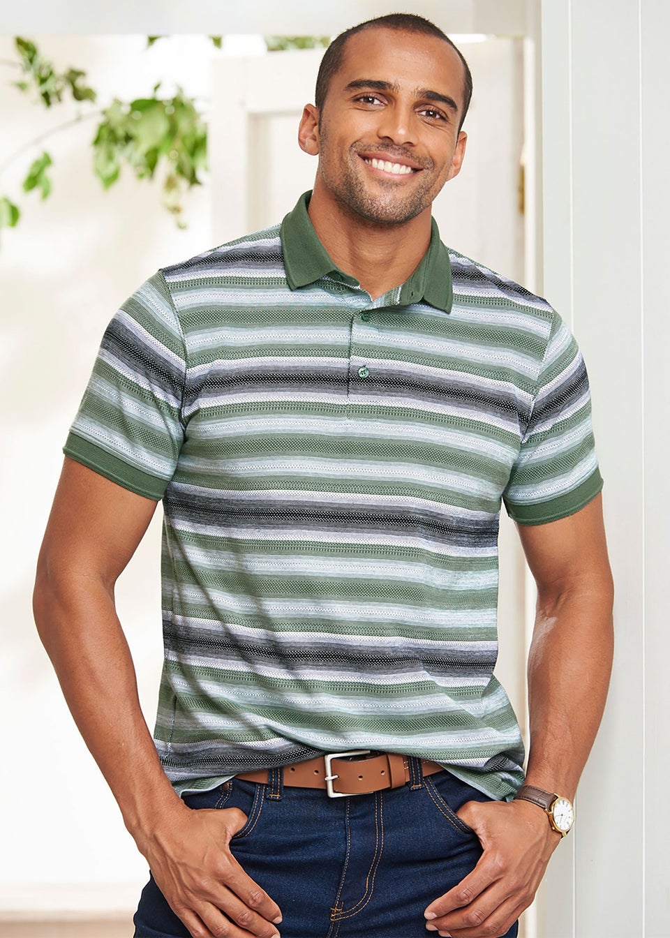Cotton Traders Everglade Jacquard Stripe Polo Shirt