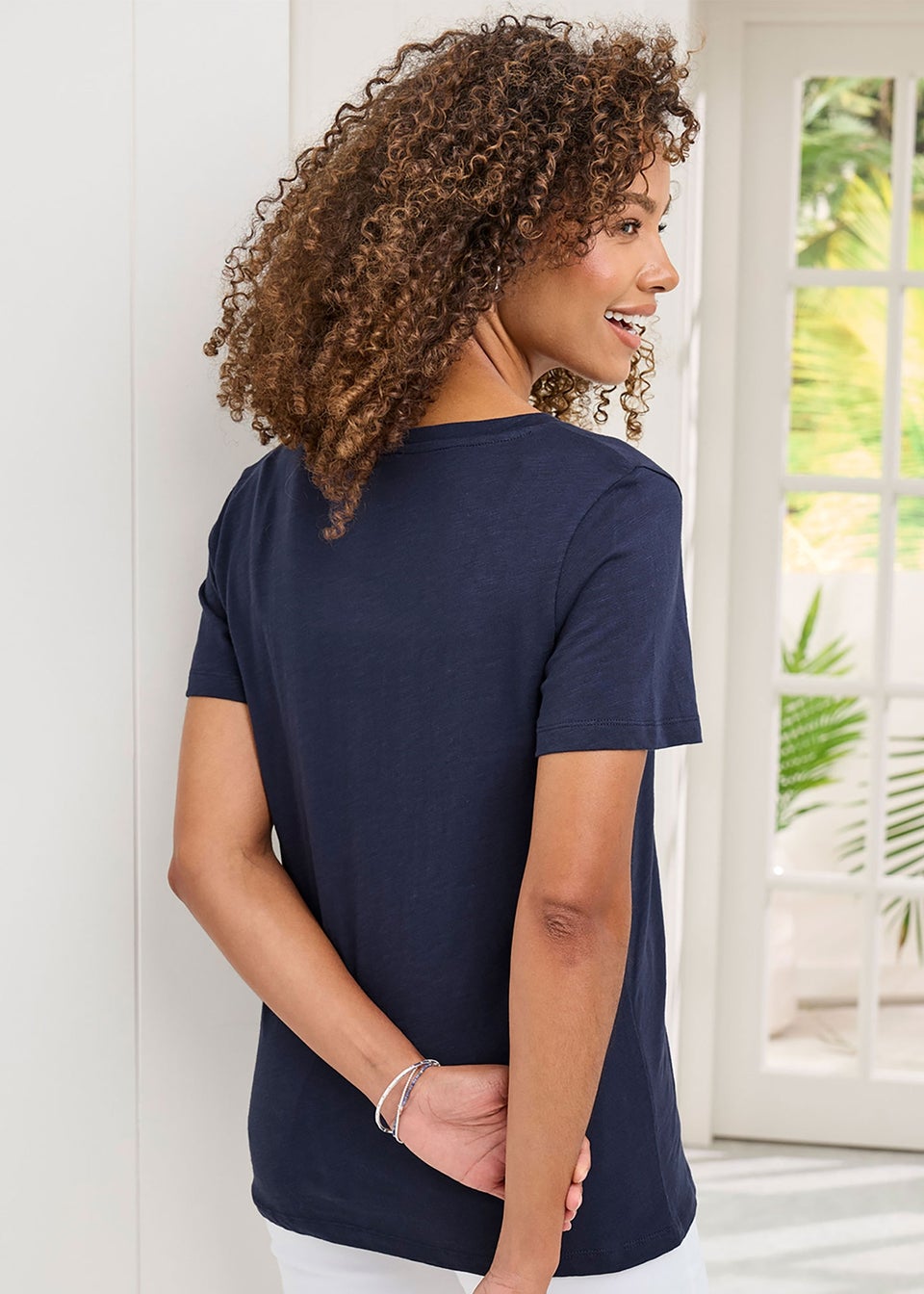 Cotton Traders Navy Essential Short Sleeve V Neck T-Shirt
