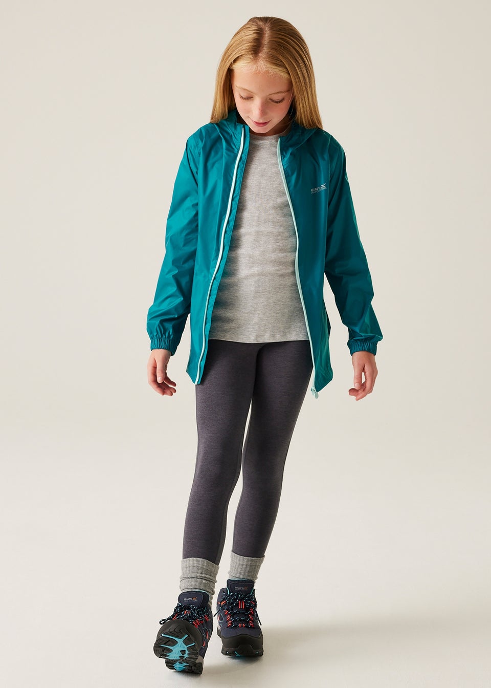 Regatta Teal Icy Morn Kids Pack-It III Waterproof Breathable Isolite Jacket (3- 16 yrs)