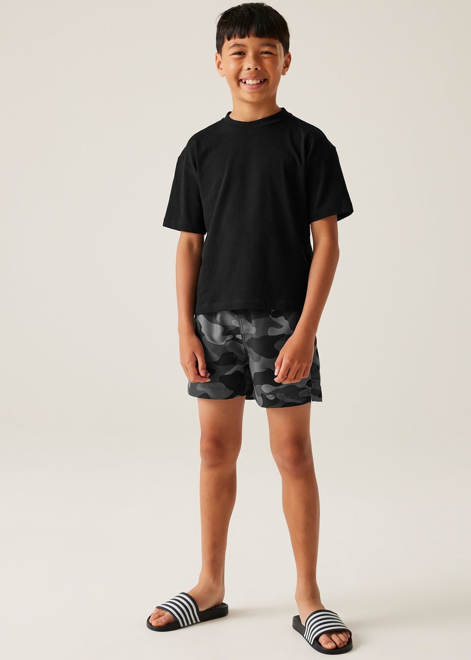 Regatta Grey Black Camo Kids Skander III Swim Shorts (3- 16 Yrs)