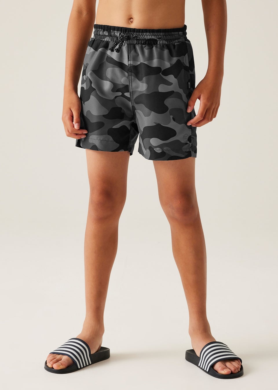 Regatta Grey Black Camo Kids Skander III Swim Shorts (3- 16 Yrs)