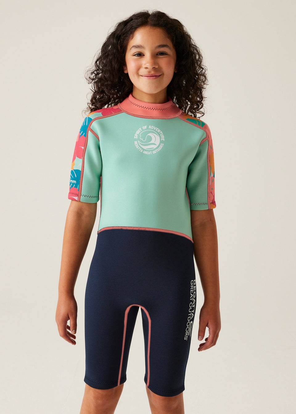 Regatta Tropical Leaf Blue Navy Kids' Junior Lightweight Wetsuit