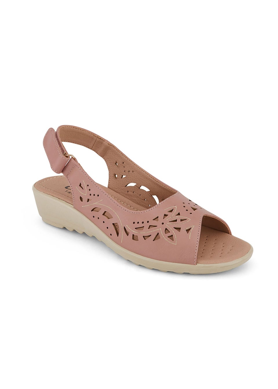 Cotton Traders Pink Flexisole Cutwork Peep Toe Sandals