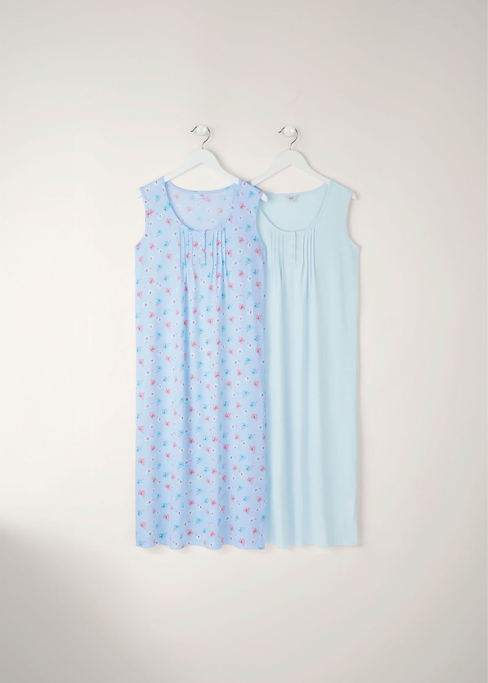Cotton Traders Powder Blue 2 Pack Pintuck Maxi Nightdresses