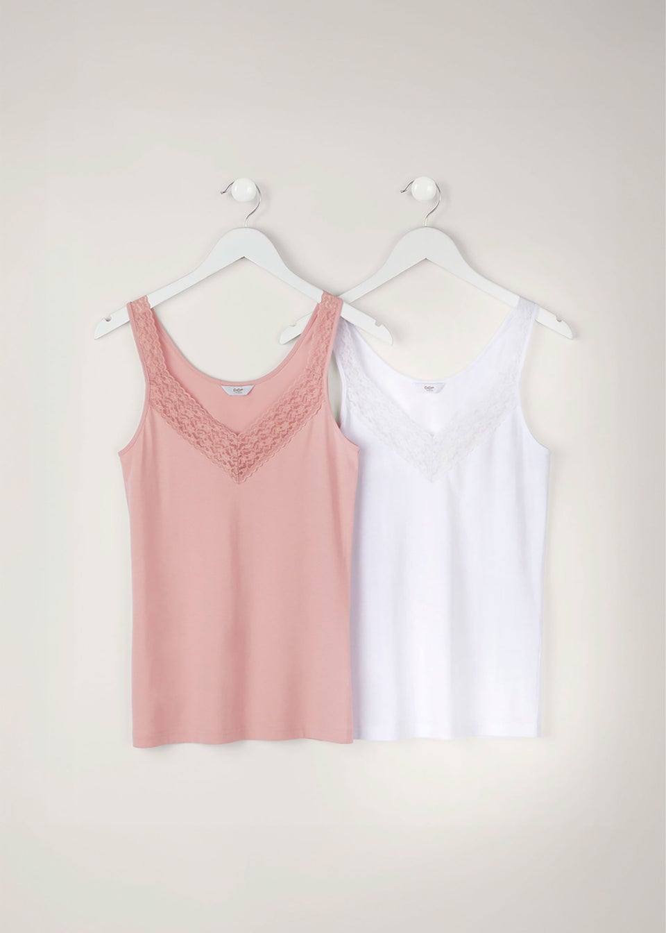 Cotton Traders Powder Pink 2 Pack Lace Trim Vests