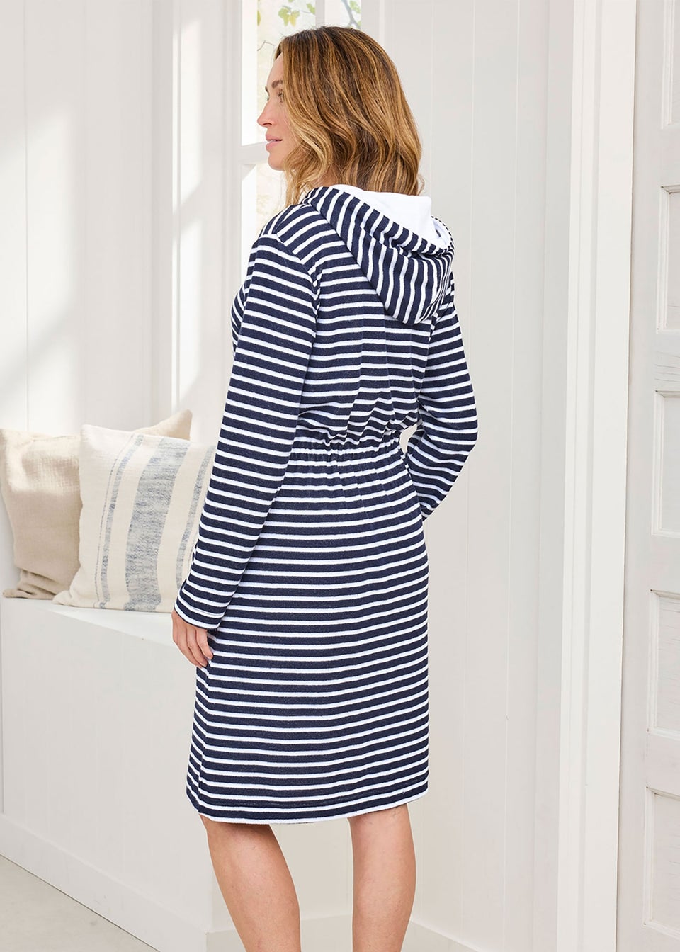 Cotton Traders Navy Terry Towelling Zip Front Dressing Gown