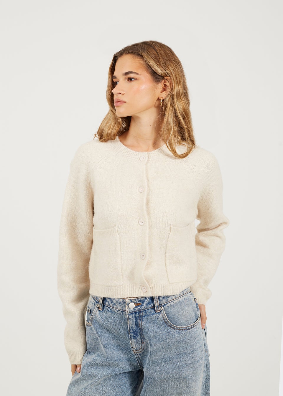 Brave Soul Stone Raglan Sleeve Soft Knit Cardigan