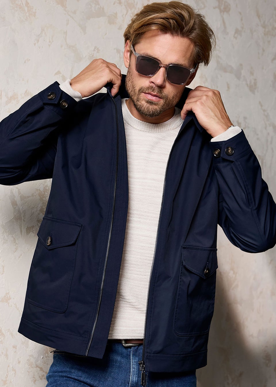 Cotton Traders Navy Jersey Lined Jacket