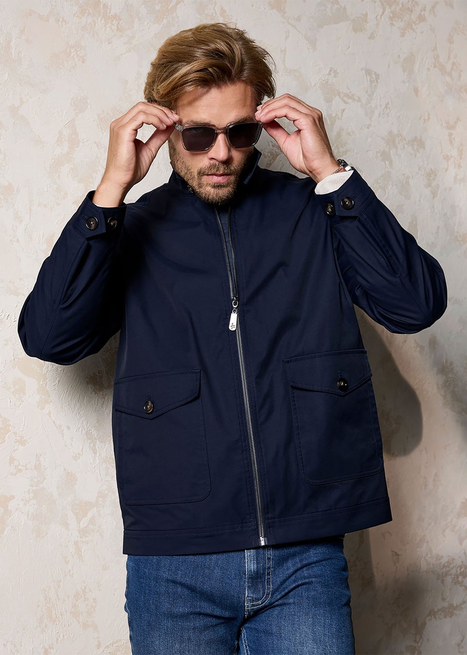 Cotton Traders Navy Jersey Lined Jacket