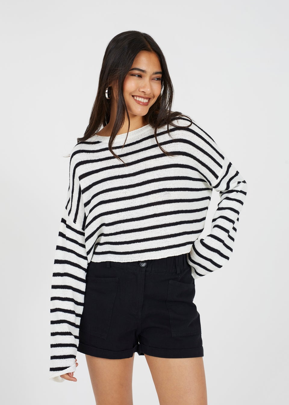 Brave Soul White Lightweight Stripe Jumper