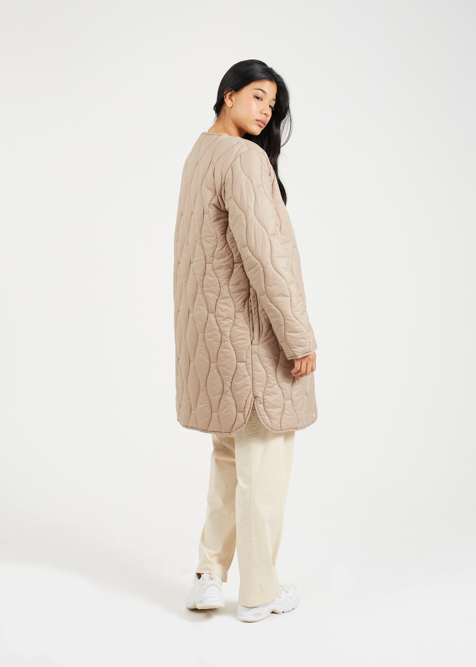 Brave Soul Stone Longline Quilted Jacket