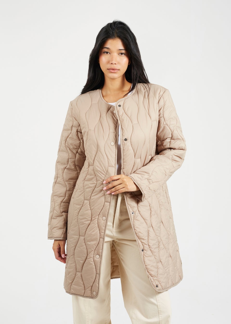 Brave Soul Stone Longline Quilted Jacket