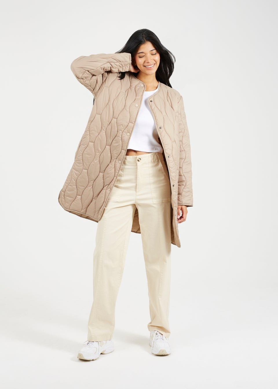 Brave Soul Stone Longline Quilted Jacket