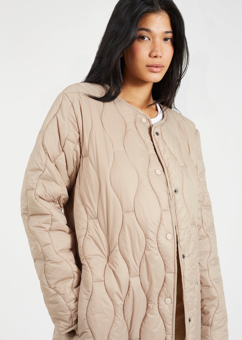 Brave Soul Stone Longline Quilted Jacket