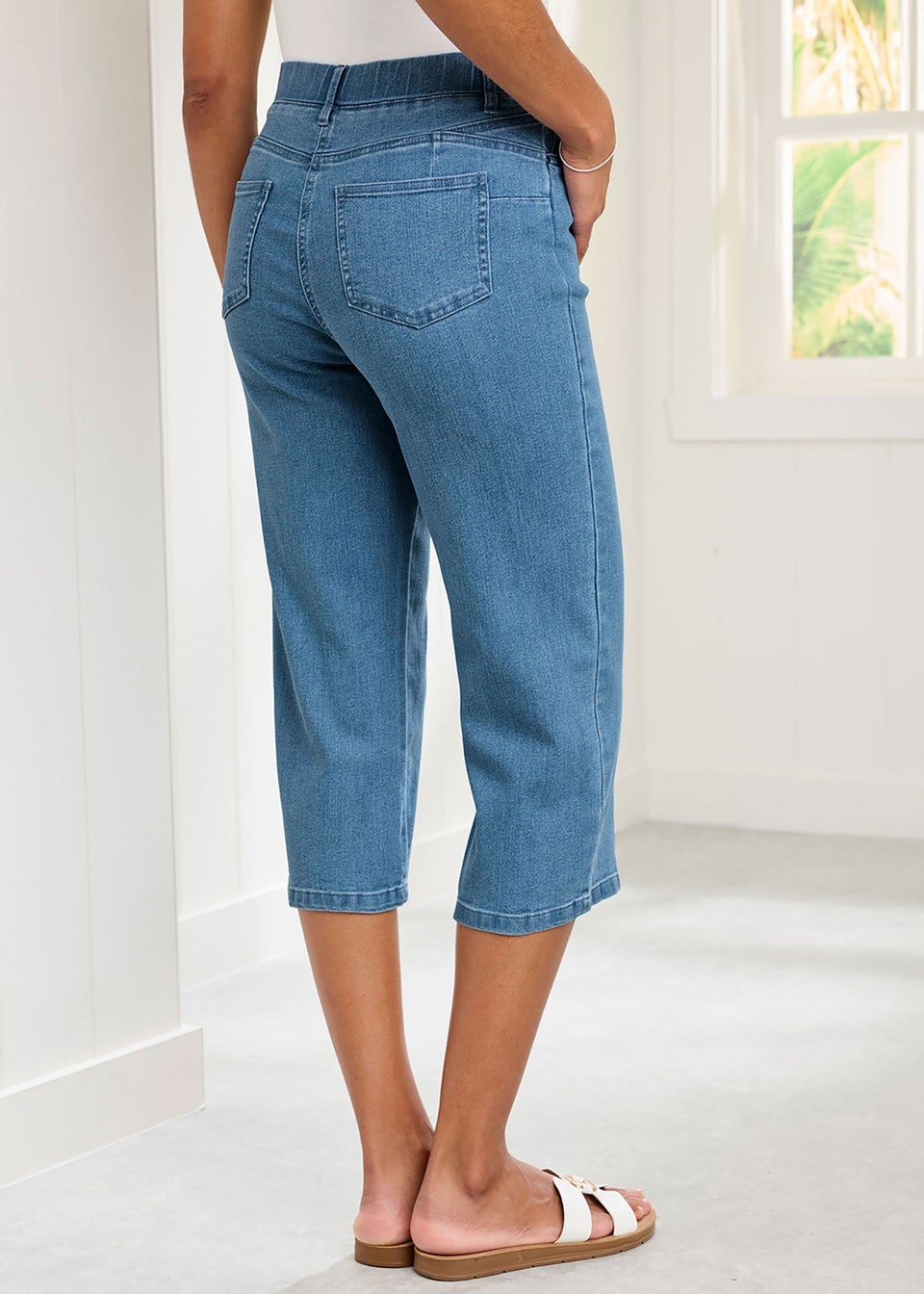 Cotton Traders Washed Blue Stretch Crop Denim Trousers