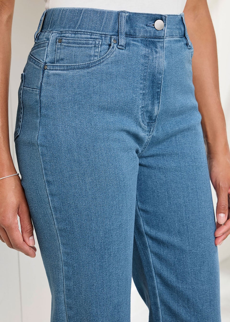 Cotton Traders Washed Blue Stretch Crop Denim Trousers