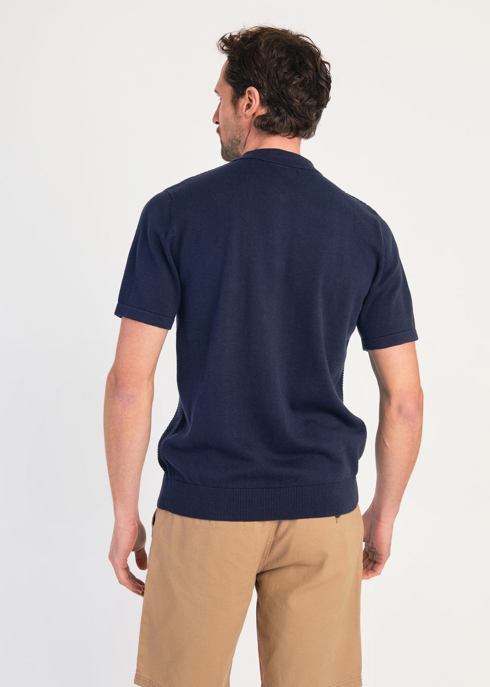 Kensington Eastside Navy Cotton Short Sleeve Zip Neck Polo Shirt